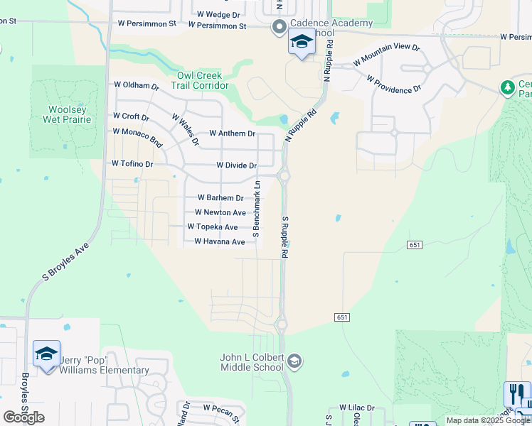 map of restaurants, bars, coffee shops, grocery stores, and more near 209 North Rupple Road in Fayetteville