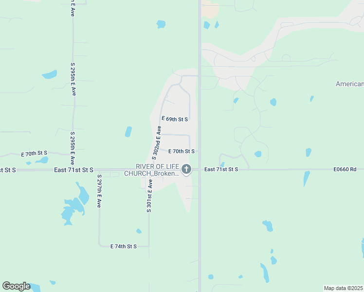 map of restaurants, bars, coffee shops, grocery stores, and more near 30249 East 70th Street South in Broken Arrow