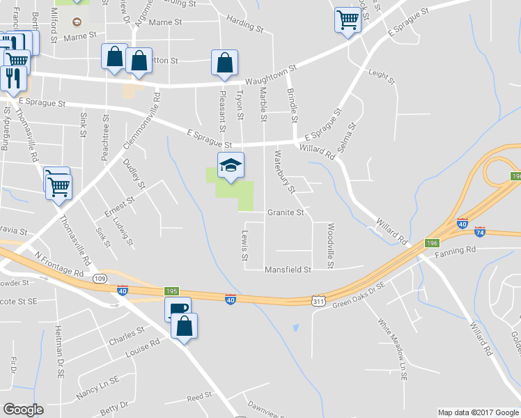 map of restaurants, bars, coffee shops, grocery stores, and more near 2440 Marble Street in Winston-Salem