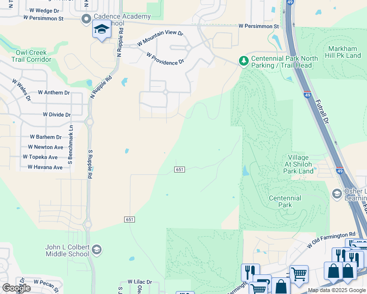 map of restaurants, bars, coffee shops, grocery stores, and more near 3594 West Dinsmore Trail in Fayetteville