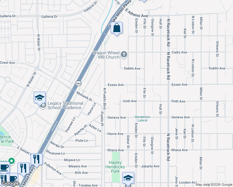 map of restaurants, bars, coffee shops, grocery stores, and more near Cannes Street in Henderson