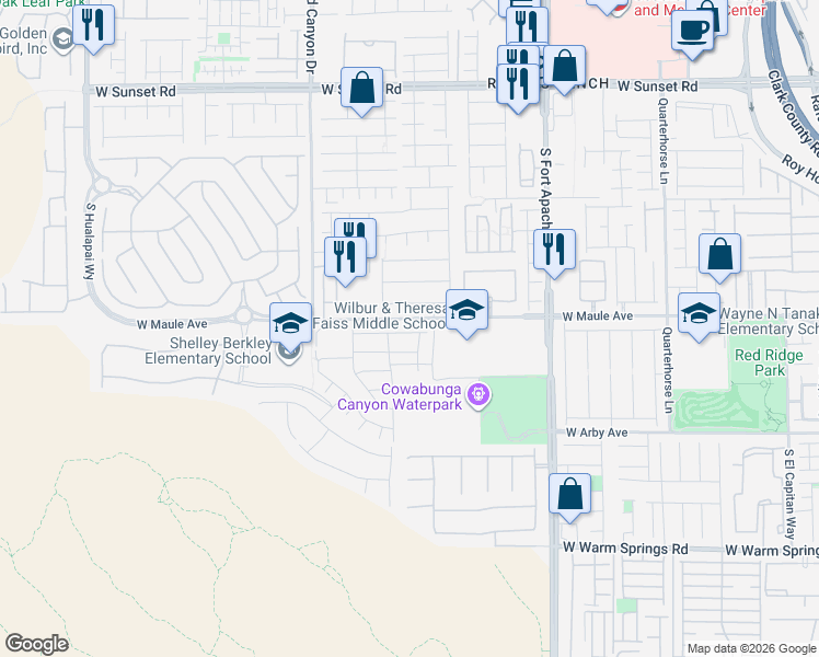 map of restaurants, bars, coffee shops, grocery stores, and more near 9653 Bighorn Ranch Avenue in Las Vegas