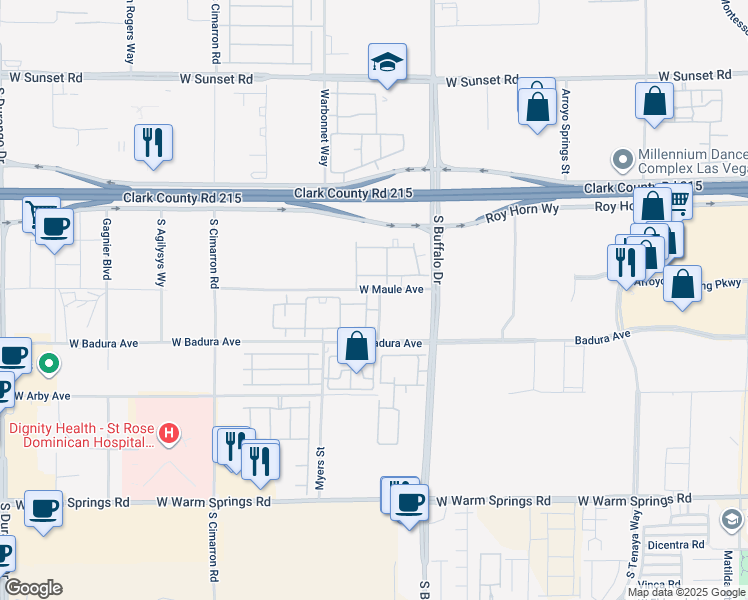 map of restaurants, bars, coffee shops, grocery stores, and more near 8000 West Badura Avenue in Las Vegas