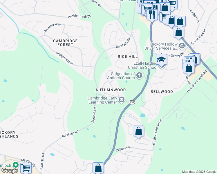 map of restaurants, bars, coffee shops, grocery stores, and more near 100 Hickory Highlands Drive in Nashville