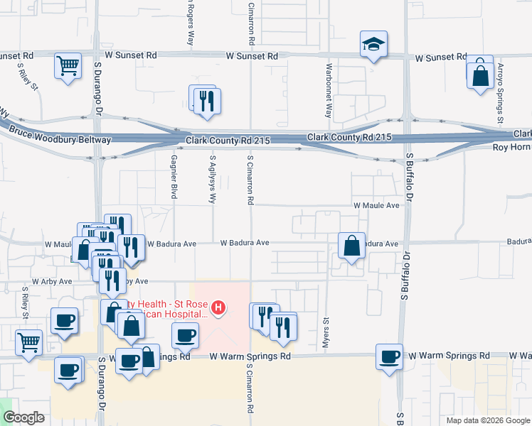 map of restaurants, bars, coffee shops, grocery stores, and more near 6910 South Cimarron Road in Las Vegas