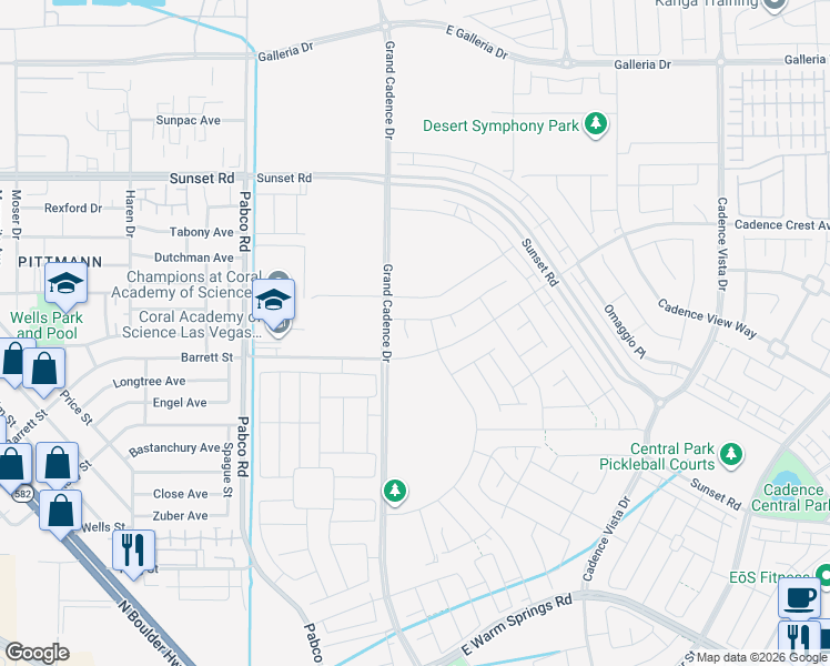 map of restaurants, bars, coffee shops, grocery stores, and more near East Galleria Drive in Henderson