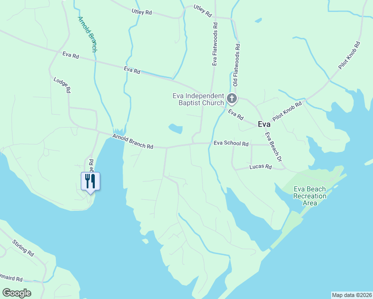 map of restaurants, bars, coffee shops, grocery stores, and more near 263 Eva Harbor Road in Eva