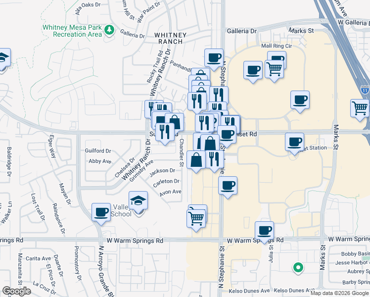 map of restaurants, bars, coffee shops, grocery stores, and more near 548 Chandler Street in Henderson