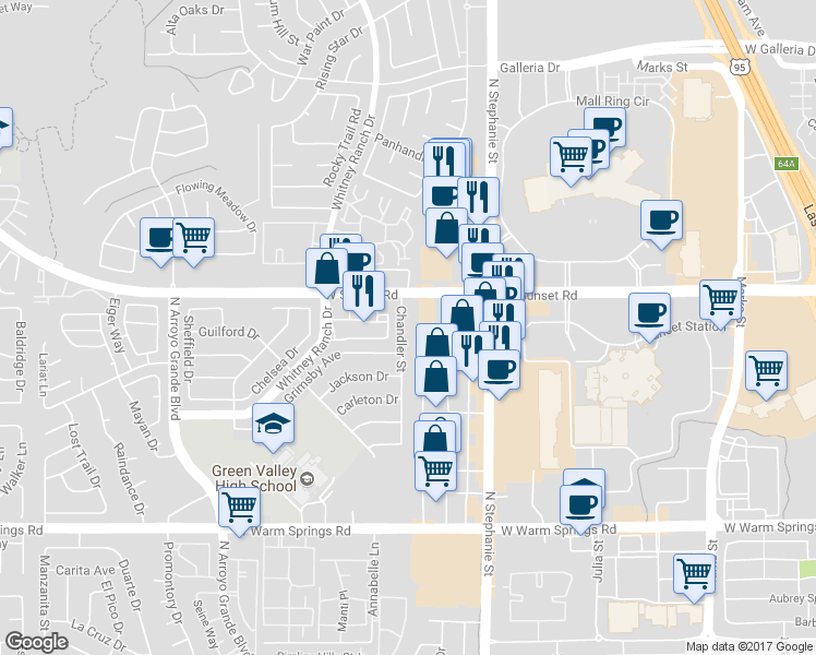 map of restaurants, bars, coffee shops, grocery stores, and more near 548 Chandler Street in Henderson