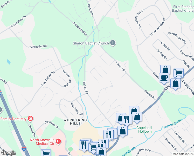 map of restaurants, bars, coffee shops, grocery stores, and more near 7825 Chillingsworth Lane in Knoxville