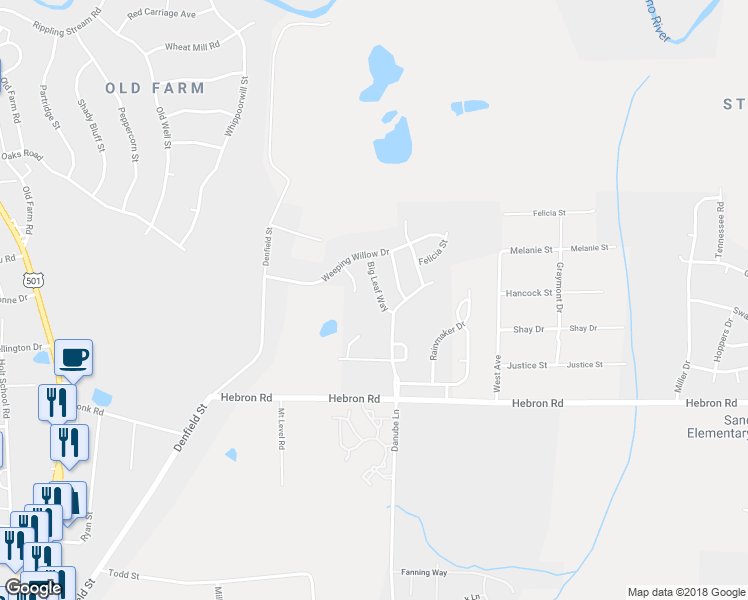 map of restaurants, bars, coffee shops, grocery stores, and more near 107 Big Leaf Way in Durham