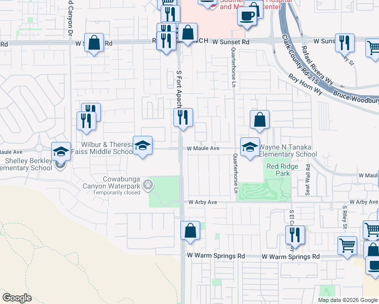 map of restaurants, bars, coffee shops, grocery stores, and more near 9382 Monterey Cliffs Avenue in Las Vegas