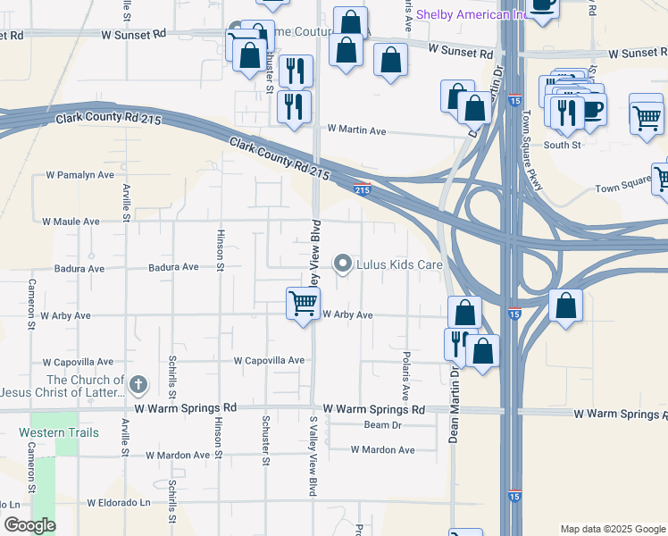 map of restaurants, bars, coffee shops, grocery stores, and more near 6021 Sunshine Street in Las Vegas
