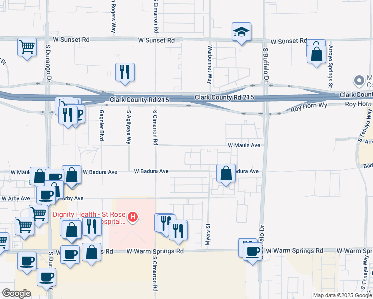 map of restaurants, bars, coffee shops, grocery stores, and more near 8000 West Badura Avenue in Las Vegas