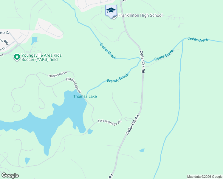 map of restaurants, bars, coffee shops, grocery stores, and more near 330 Forest Bridge Road in Youngsville