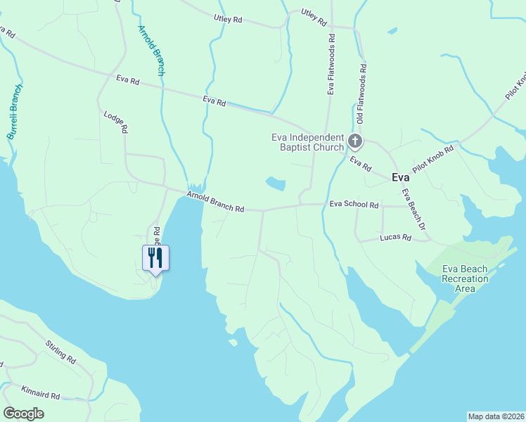 map of restaurants, bars, coffee shops, grocery stores, and more near 356 Eva Harbor Road in Eva