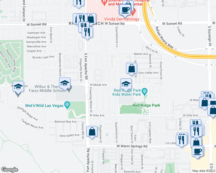 map of restaurants, bars, coffee shops, grocery stores, and more near 9262 Monterey Cliffs Avenue in Las Vegas