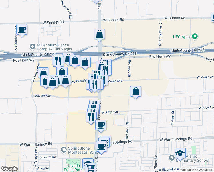 map of restaurants, bars, coffee shops, grocery stores, and more near 6910 South Rainbow Boulevard in Las Vegas