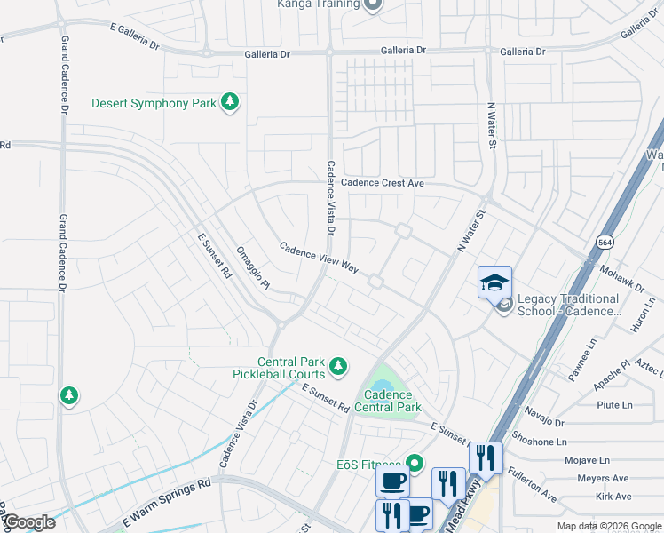 map of restaurants, bars, coffee shops, grocery stores, and more near 574 Cadence Vista Drive in Henderson