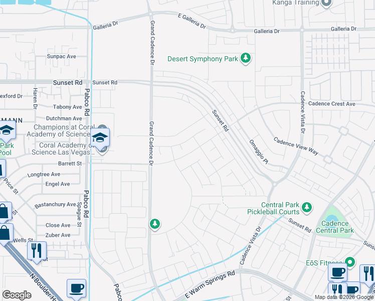 map of restaurants, bars, coffee shops, grocery stores, and more near 74 Cadence Crest Avenue in Henderson
