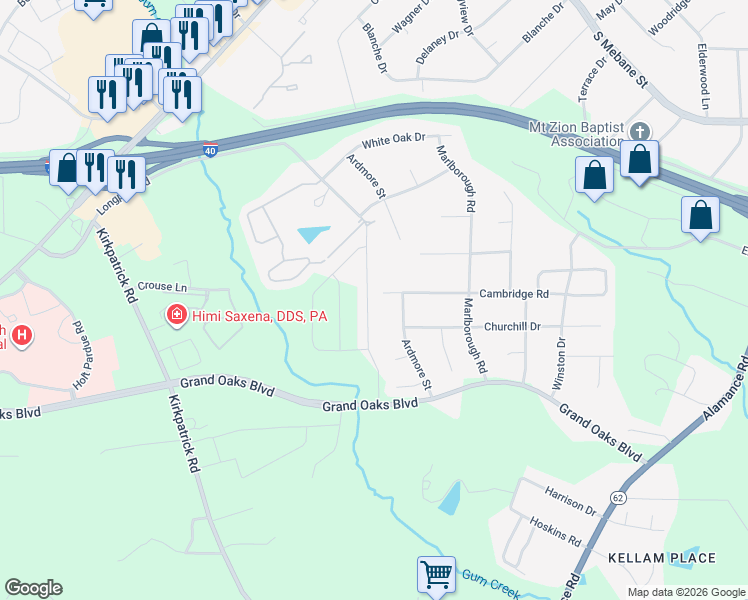 map of restaurants, bars, coffee shops, grocery stores, and more near 2701-2799 Cambridge Road in Burlington