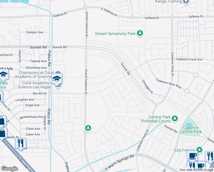 map of restaurants, bars, coffee shops, grocery stores, and more near 74 Cadence Crest Avenue in Henderson