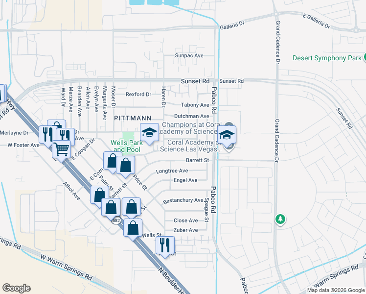 map of restaurants, bars, coffee shops, grocery stores, and more near 527 Holick Avenue in Henderson