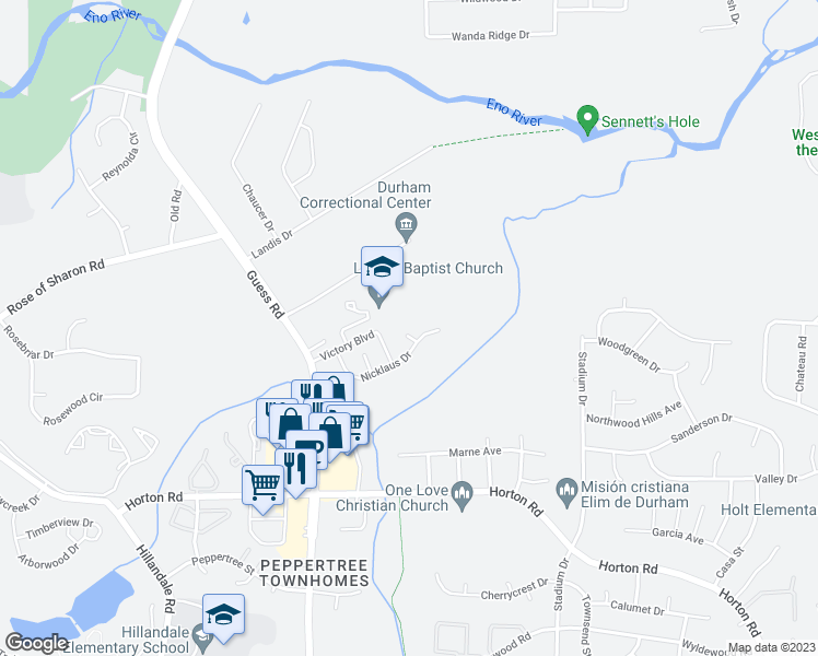 map of restaurants, bars, coffee shops, grocery stores, and more near 10 Bogie Court in Durham