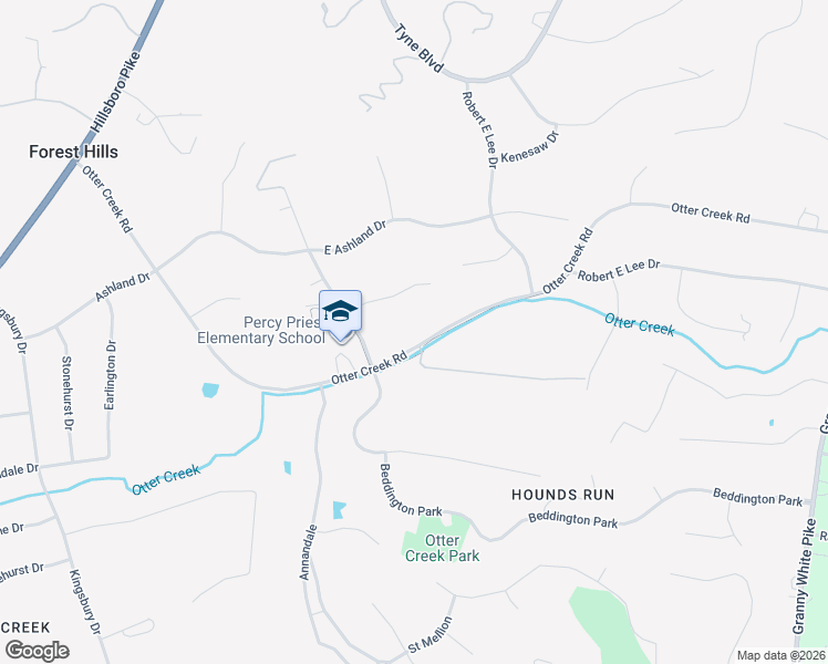 map of restaurants, bars, coffee shops, grocery stores, and more near 1618 Otter Creek Road in Nashville