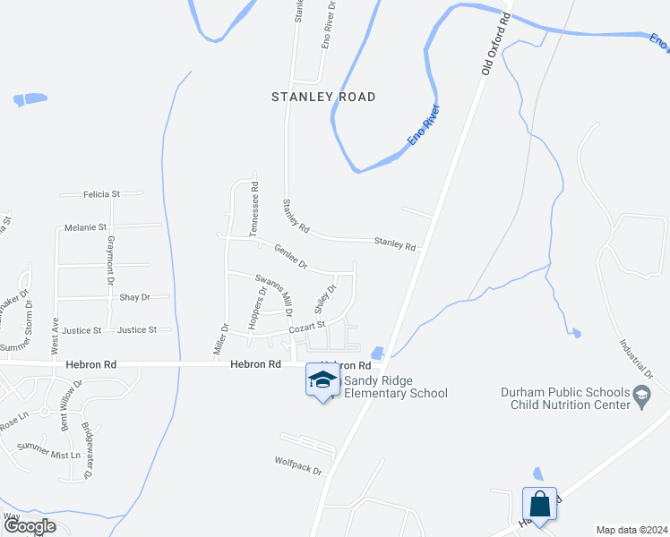 map of restaurants, bars, coffee shops, grocery stores, and more near 3100 Genlee Drive in Durham