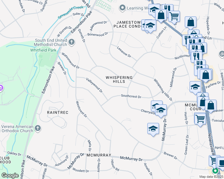 map of restaurants, bars, coffee shops, grocery stores, and more near 567 Watsonwood Drive in Nashville