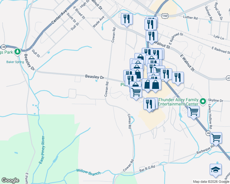 map of restaurants, bars, coffee shops, grocery stores, and more near 314-360 Cowan Rd in Dickson
