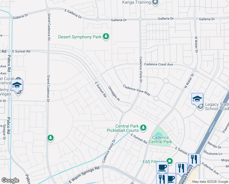 map of restaurants, bars, coffee shops, grocery stores, and more near 760 Omaggio Place in Henderson