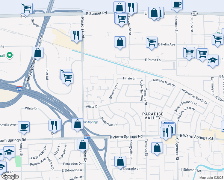 map of restaurants, bars, coffee shops, grocery stores, and more near 7005 Encore Way in Las Vegas