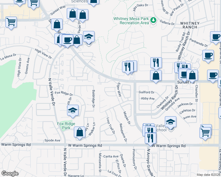 map of restaurants, bars, coffee shops, grocery stores, and more near 1716 Comstock Drive in Henderson
