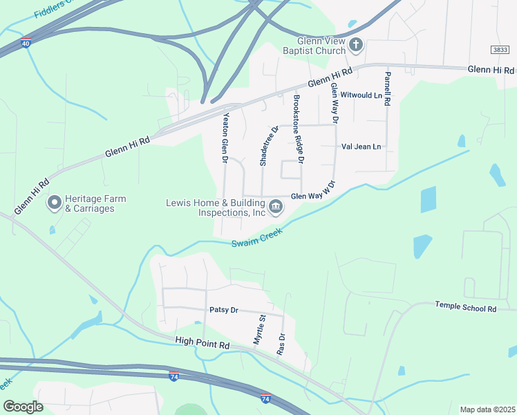 map of restaurants, bars, coffee shops, grocery stores, and more near 4075 Shadetree Drive in Winston-Salem