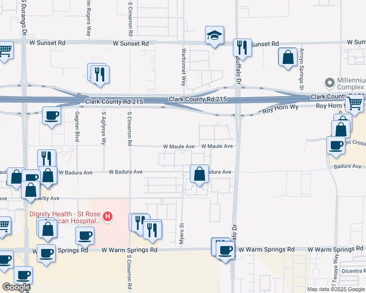 map of restaurants, bars, coffee shops, grocery stores, and more near 8777 West Maule Avenue in Las Vegas
