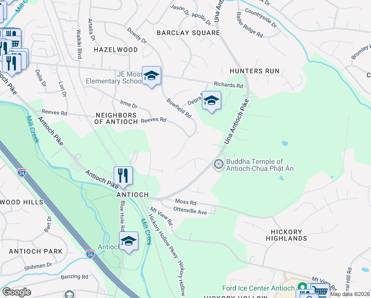 map of restaurants, bars, coffee shops, grocery stores, and more near 4812 Bowfield Drive in Nashville