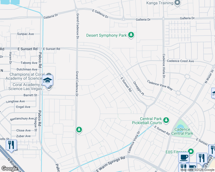 map of restaurants, bars, coffee shops, grocery stores, and more near Warm Springs Rd in Henderson