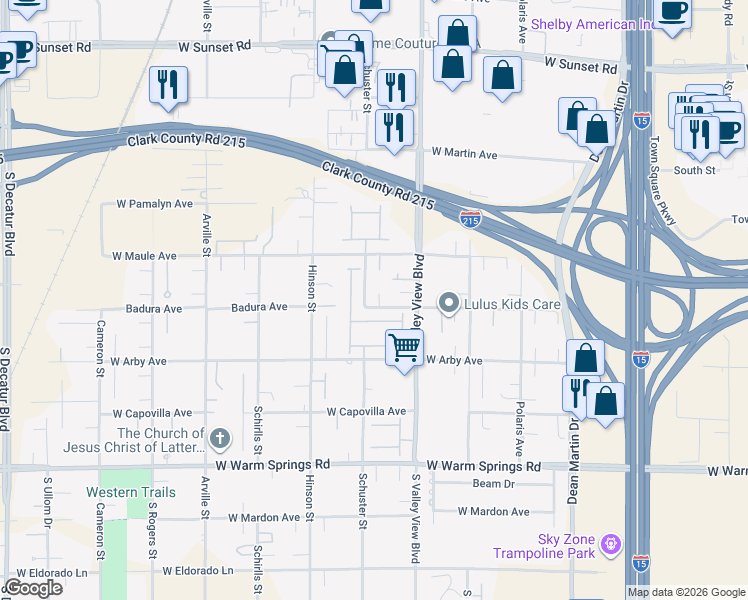 map of restaurants, bars, coffee shops, grocery stores, and more near 6982 Casa Encantada Street in Las Vegas