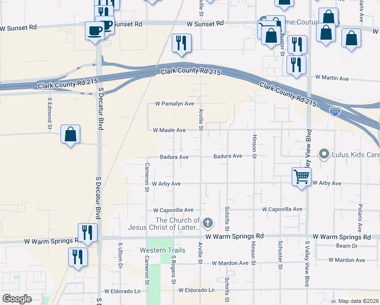 map of restaurants, bars, coffee shops, grocery stores, and more near 6981 Arville Street in Las Vegas