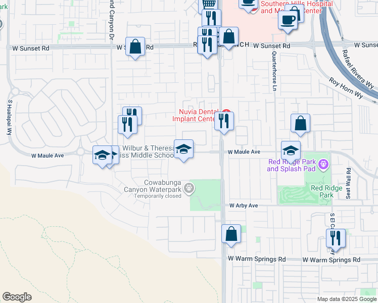 map of restaurants, bars, coffee shops, grocery stores, and more near 9500 West Maule Avenue in Las Vegas