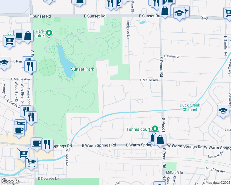map of restaurants, bars, coffee shops, grocery stores, and more near 6995 Alamitos Circle in Las Vegas
