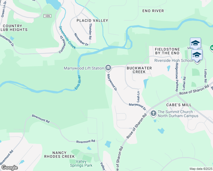 map of restaurants, bars, coffee shops, grocery stores, and more near 3215 Pump Station Lane in Durham