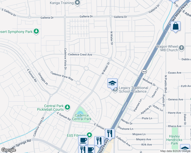 map of restaurants, bars, coffee shops, grocery stores, and more near 548 Possibilities Street in Henderson