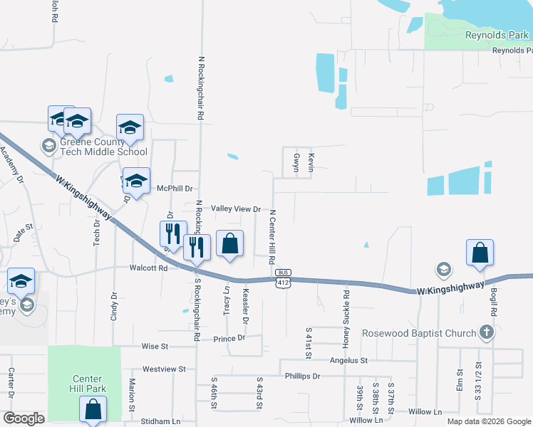 map of restaurants, bars, coffee shops, grocery stores, and more near 213-399 Center Valley Drive in Paragould