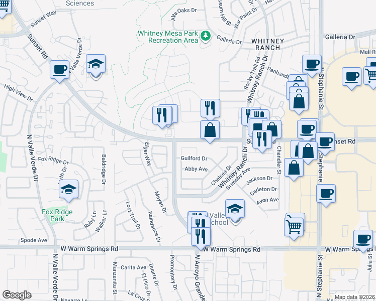 map of restaurants, bars, coffee shops, grocery stores, and more near 544 Sheffield Dr in Henderson