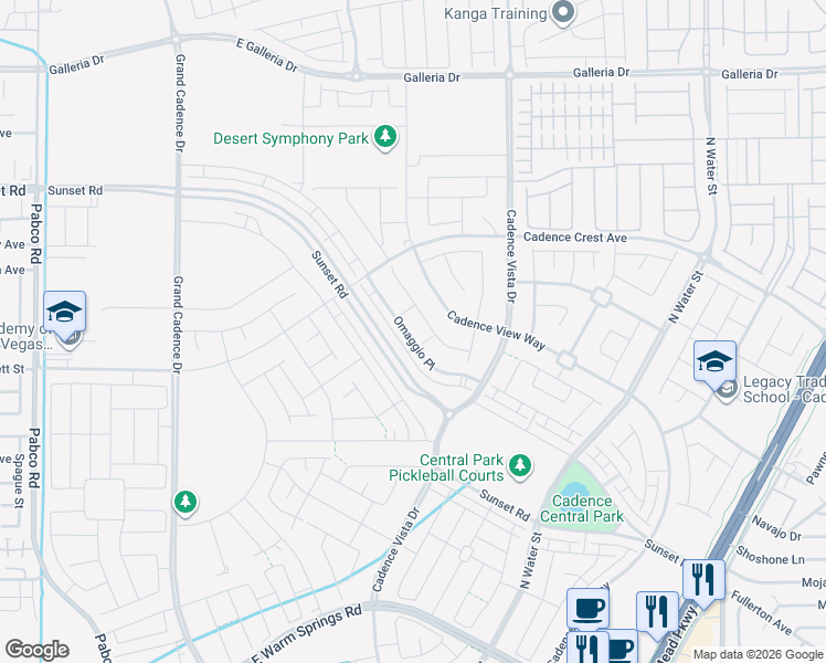 map of restaurants, bars, coffee shops, grocery stores, and more near 760 Omaggio Place in Henderson