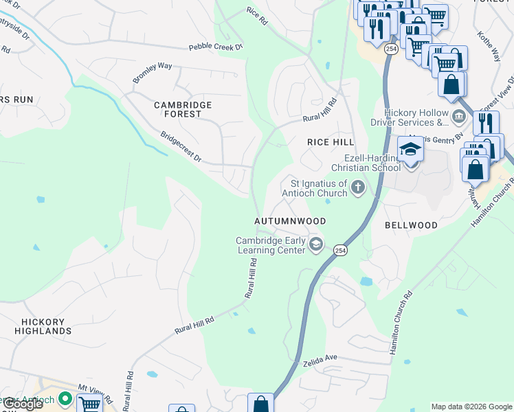 map of restaurants, bars, coffee shops, grocery stores, and more near 1244 Rural Hill Road in Nashville