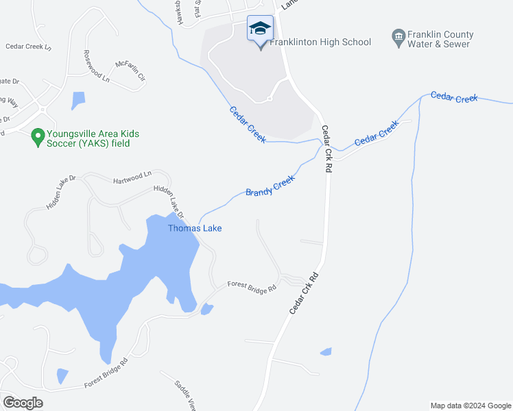 map of restaurants, bars, coffee shops, grocery stores, and more near 330 Forest Bridge Road in Youngsville